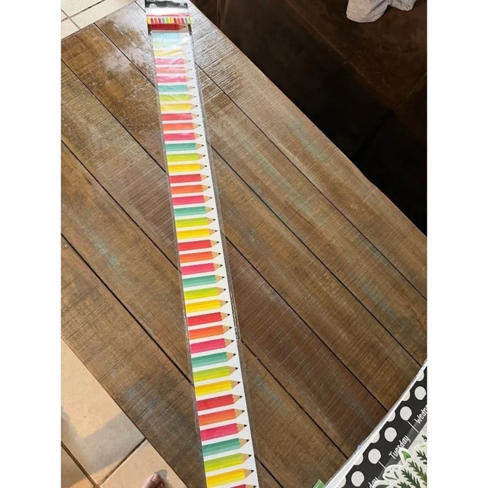 Lot of 3 Schoolgirl 36ft Pencil Bulletin Board Borders CD-108410 Stylish Brights